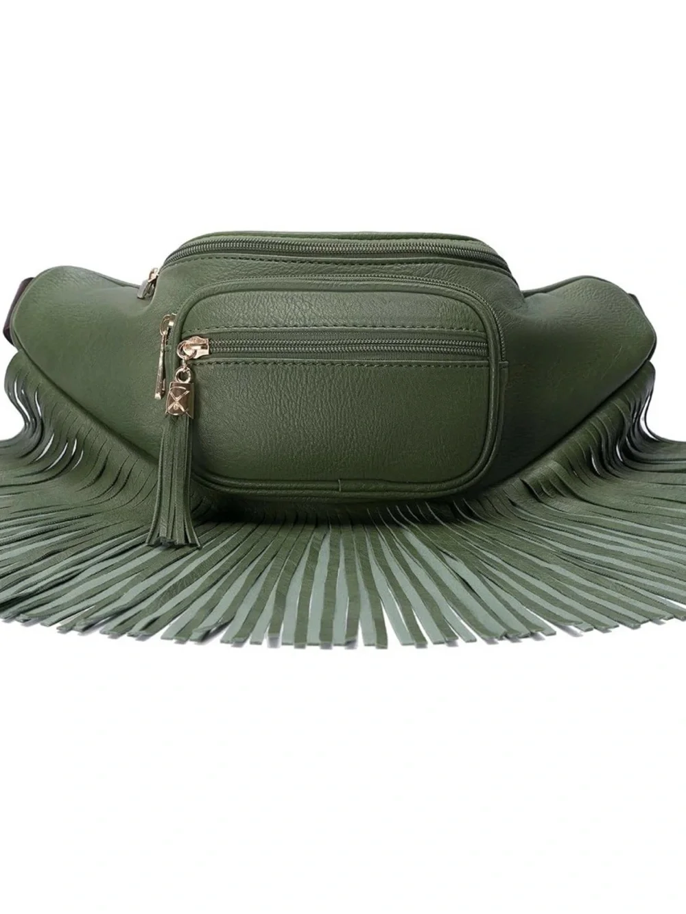 Olive Green Fringe Crossbody Belt Bag - Chic Hands-Free Carry NEW